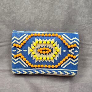 Street Level Blue Colorful Beaded Boho Tribal Mojave Crossbody Clutch Purse Bag‎